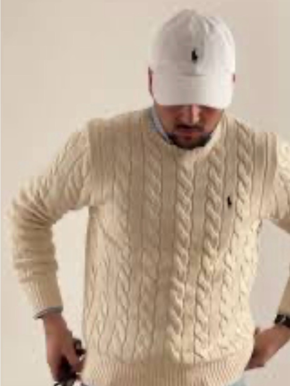 Polo Ralph Lauren Men’s Cable-Knit Crewneck Sweater in Cream Size Large
